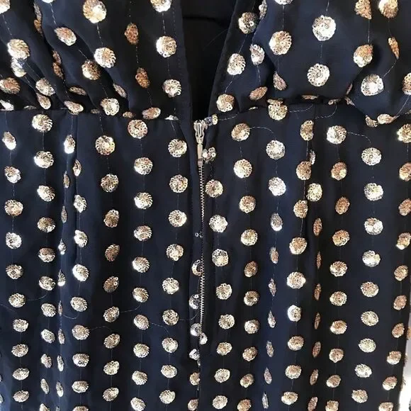 Finders Keepers Black Gold Sheer Sequined Dress S - Picture 5 of 8